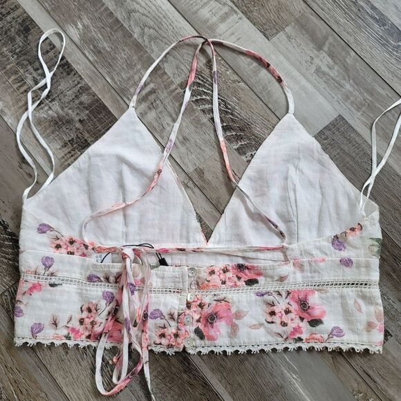 New Zara Floral Cotton Crop Top Size Medium - Picture 3 of 7